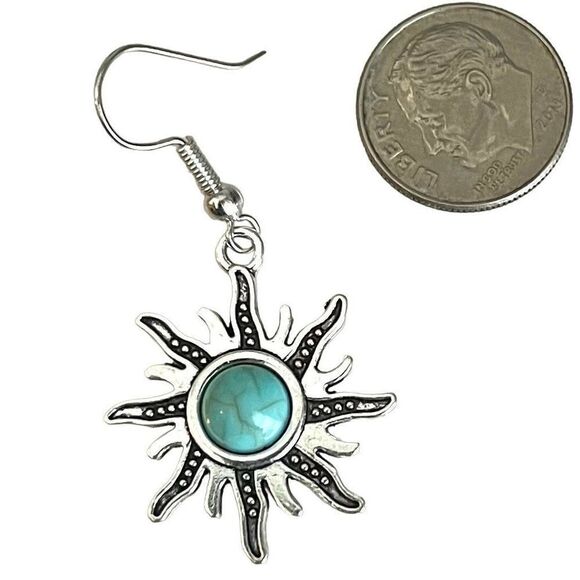 BBS Dangle Silver & Turquoise Earrings - Picture 5 of 8